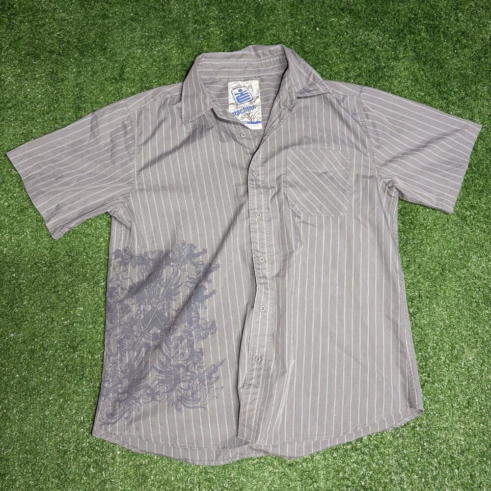 Machine Button Up Shirt Men’s Large Gray Y2K